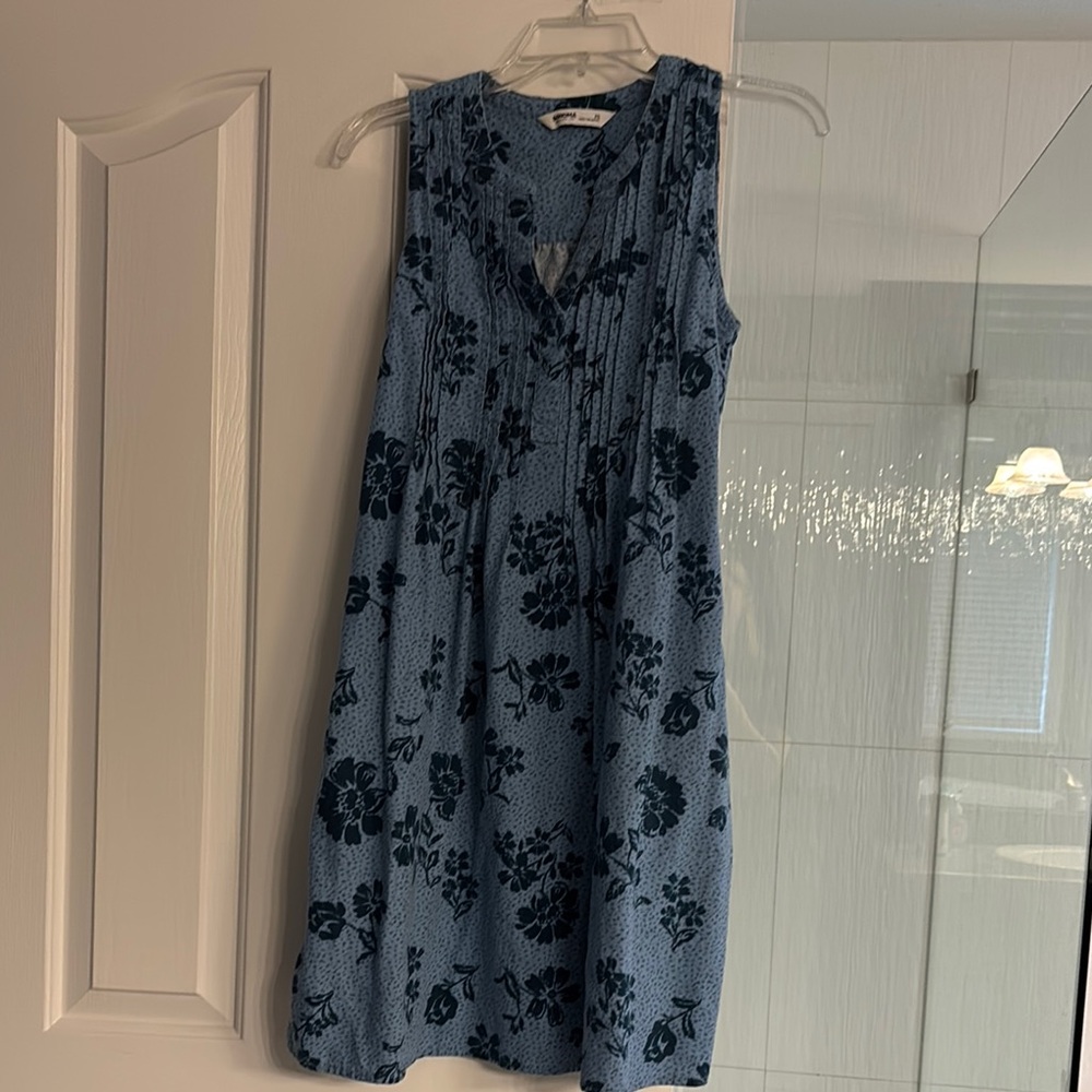Sonoma Blue and White Scoop Neck Sleeveless Midi Dress